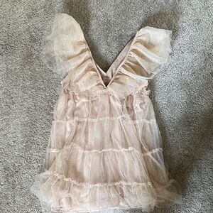 Show Me Your MuMu Sparkle Tulle Ruffle Dress in Blush